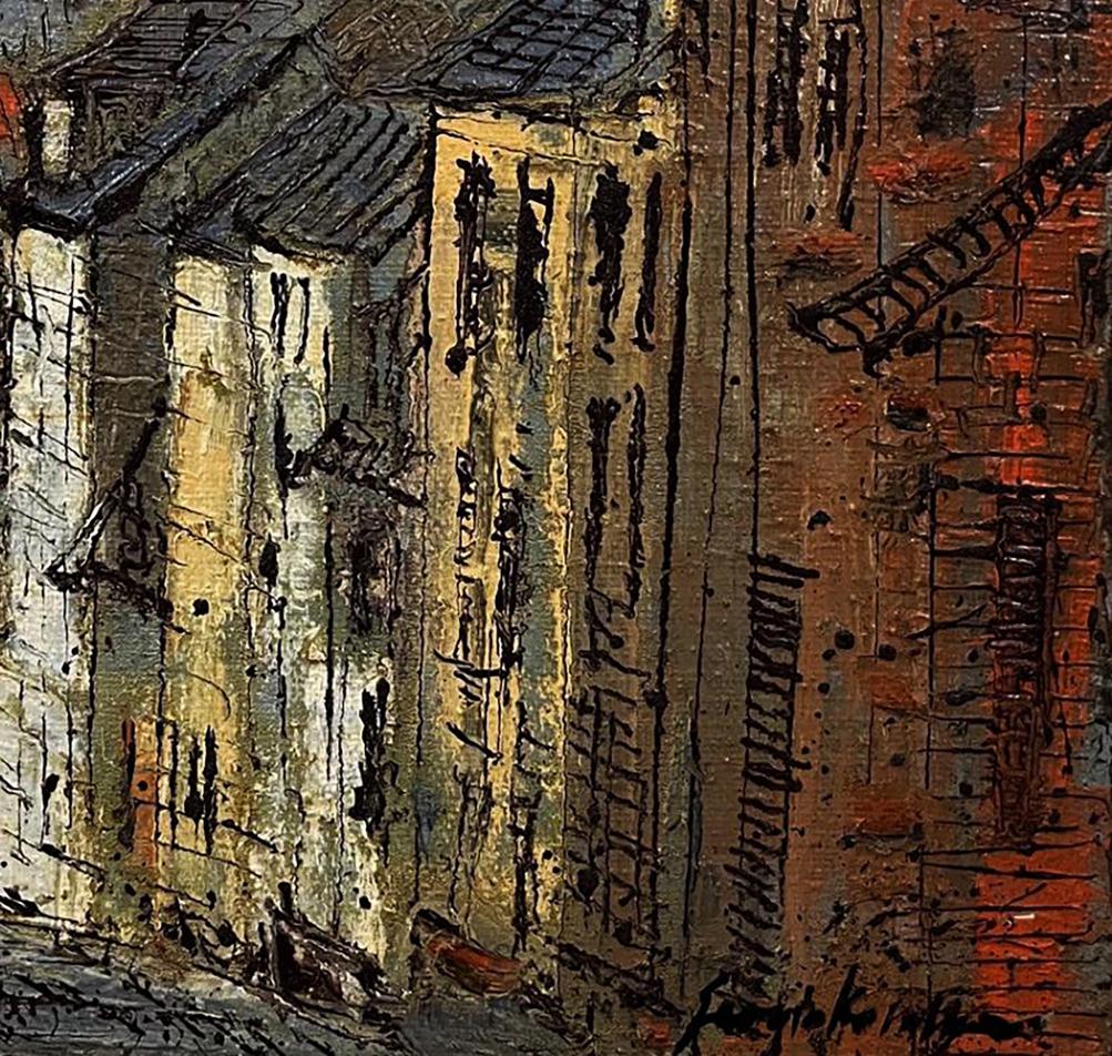 Oil painting City Descent by Serhiy Kovalev: abstract textured earthy tones