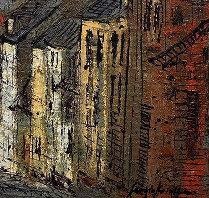 Oil painting City Descent by Serhiy Kovalev: abstract textured earthy tones