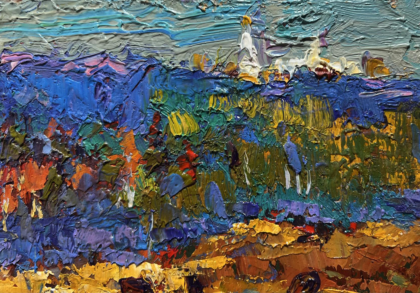Oil painting Autumn light fog by Oksana Ivanyuk, vibrant landscape