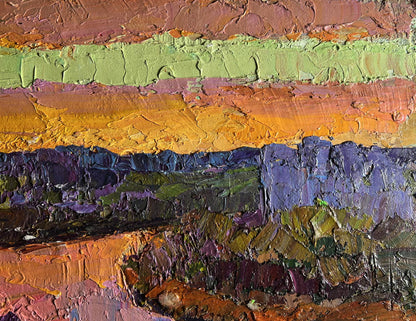 Oil painting Orange sunset sun by Boris Serdyuk with earthy bands
