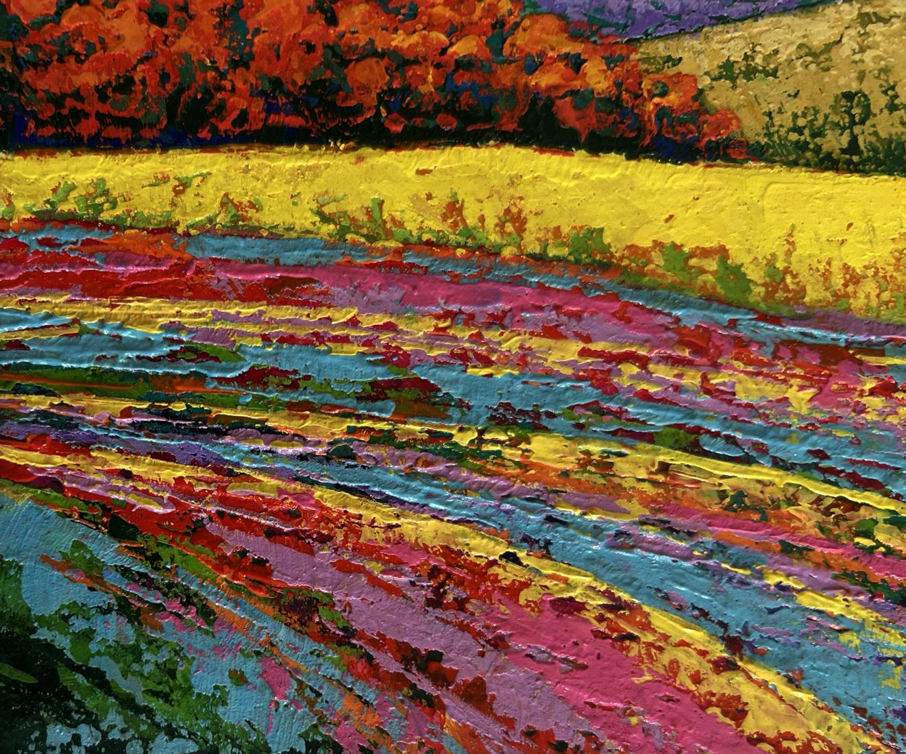 Vibrant oil painting of flower fields near plains by V. Zadorozhnya