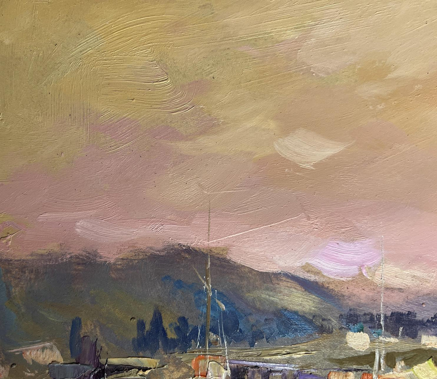 Oil painting Scarlet sunset on the ferry Yuriy Suprunchuk coastal scene