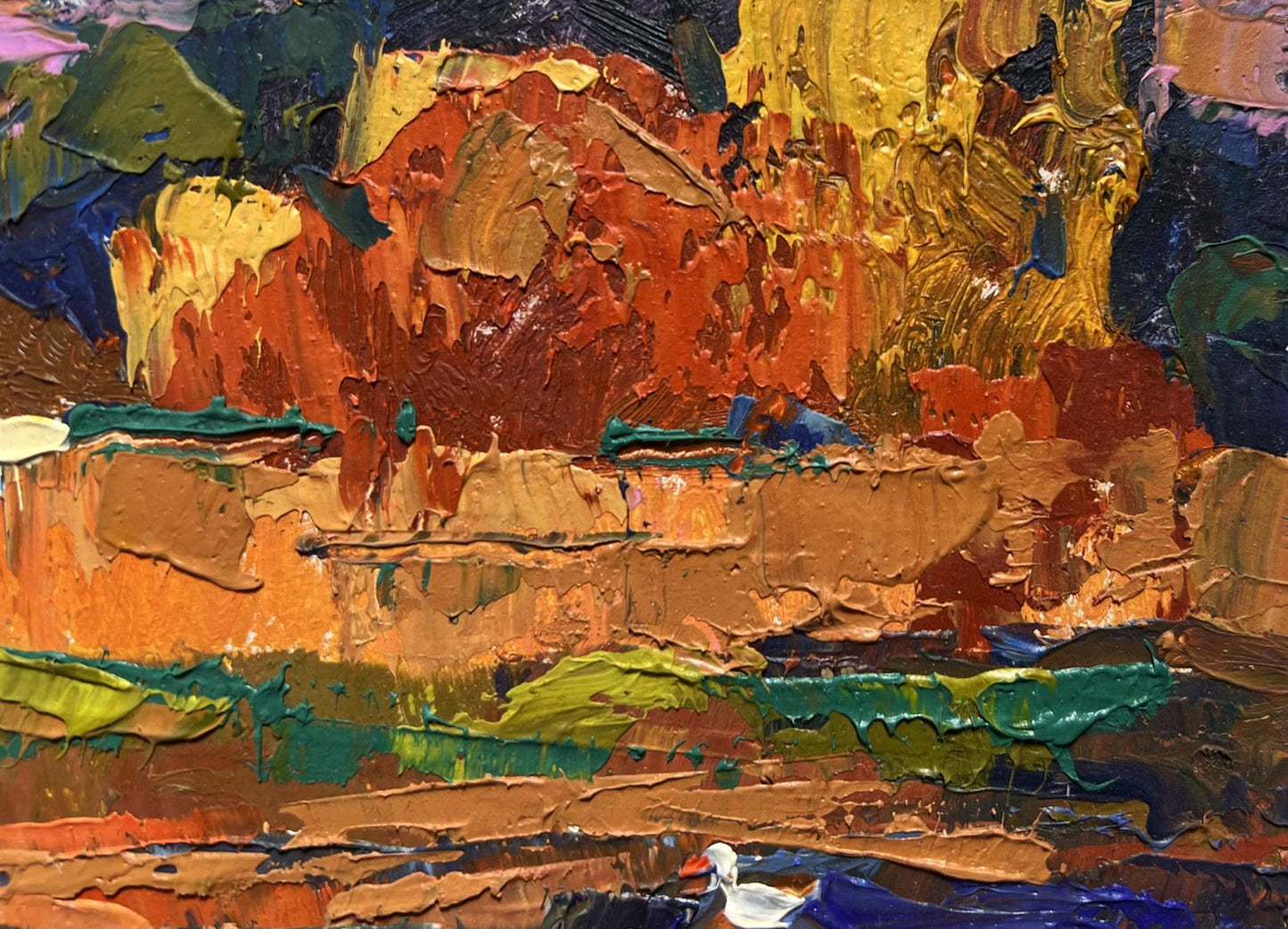 Vibrant oil painting Evening by the lake by Oksana Ivanyuk