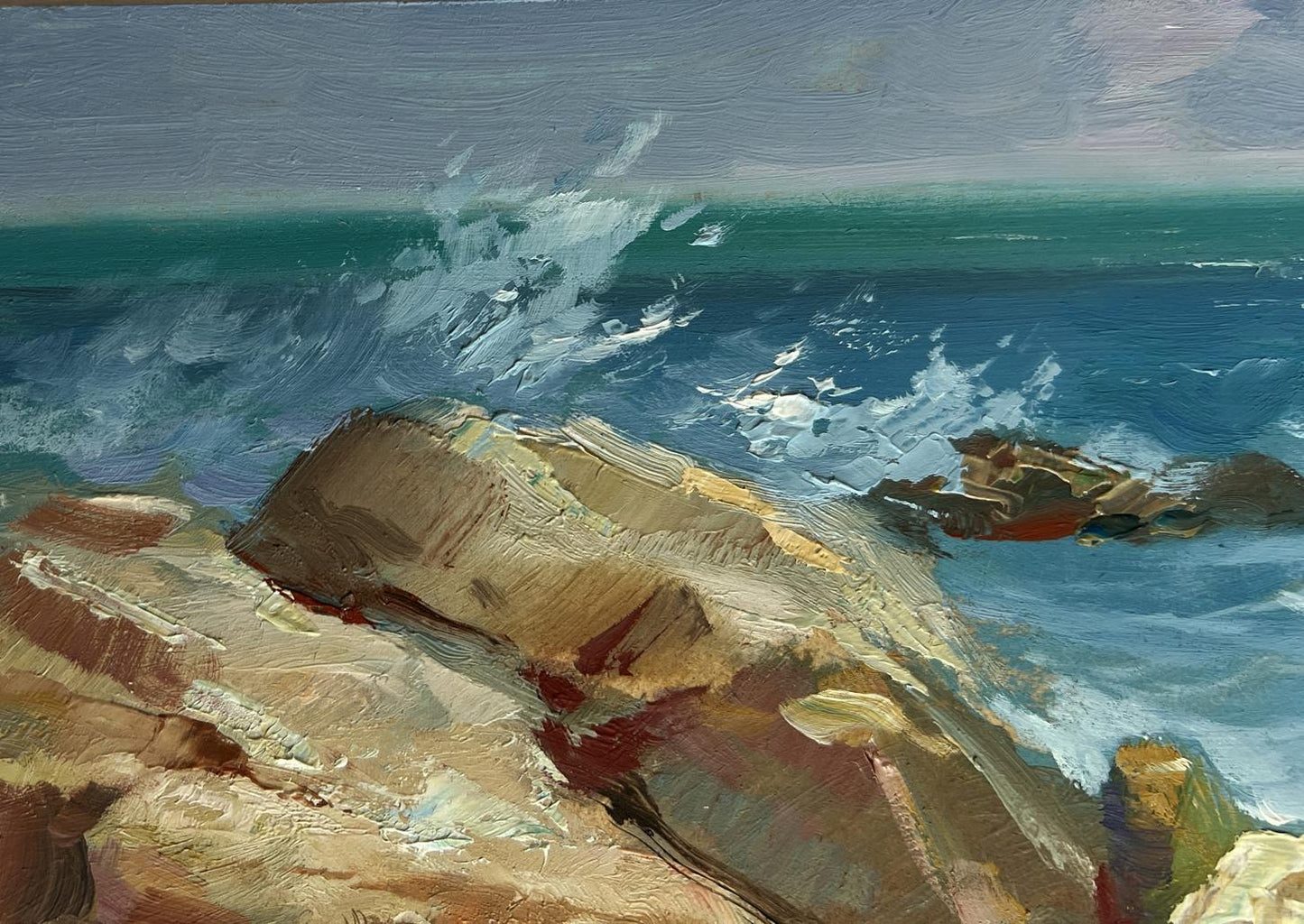 Oil painting of sailboats on sea horizon by Yuriy Suprunchuk