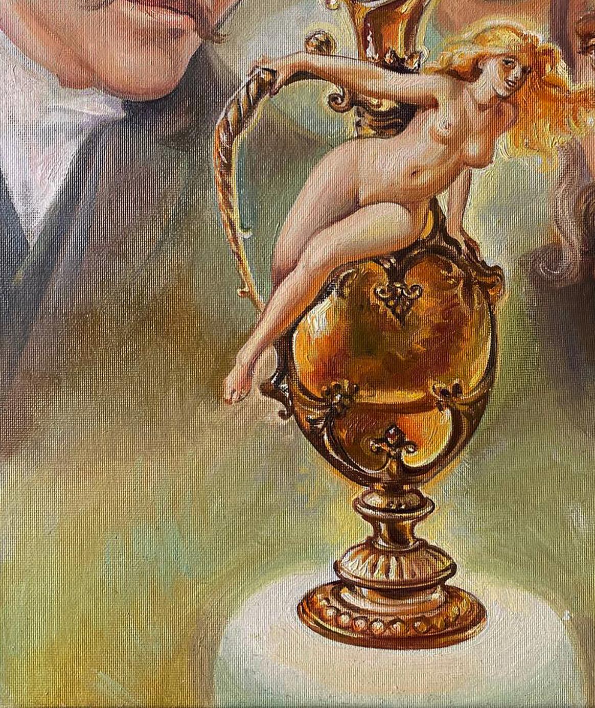 Golden ornate vase with nude figure in Natalia Bulat oil painting