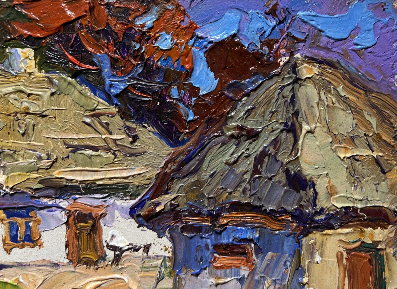 Oil painting Chickens in the yard by Oksana Ivanyuk with impasto brushstrokes