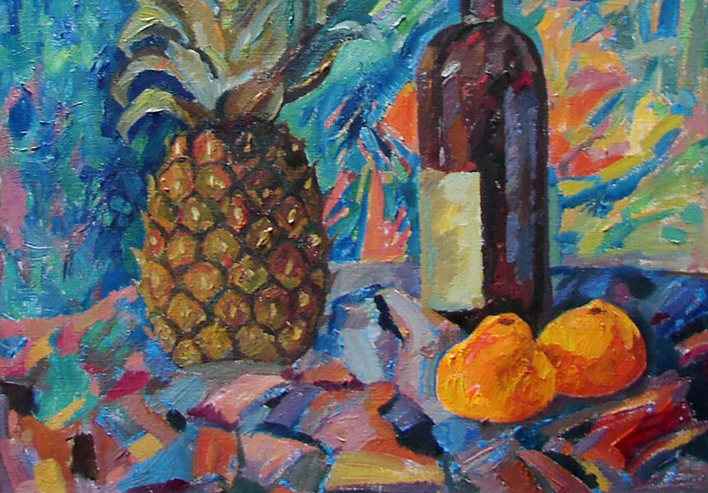 Oil painting of ripe golden pineapple by Tatyana Shulyak