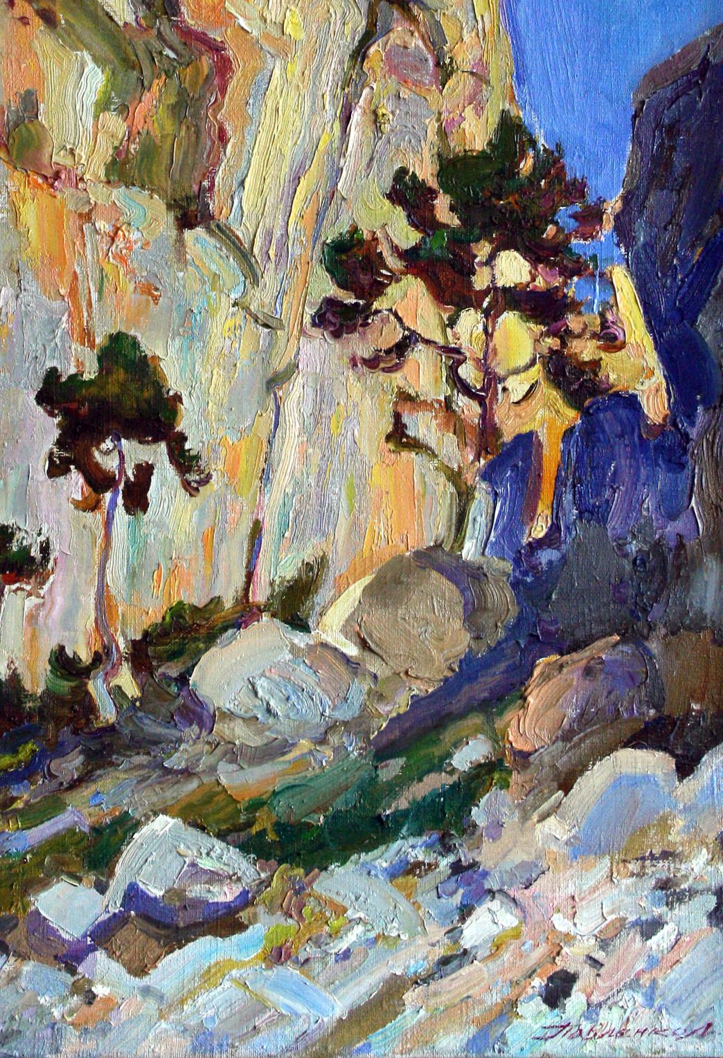 Vibrant impressionist oil painting The sun rises Leonid Pavlenko mountain landscape