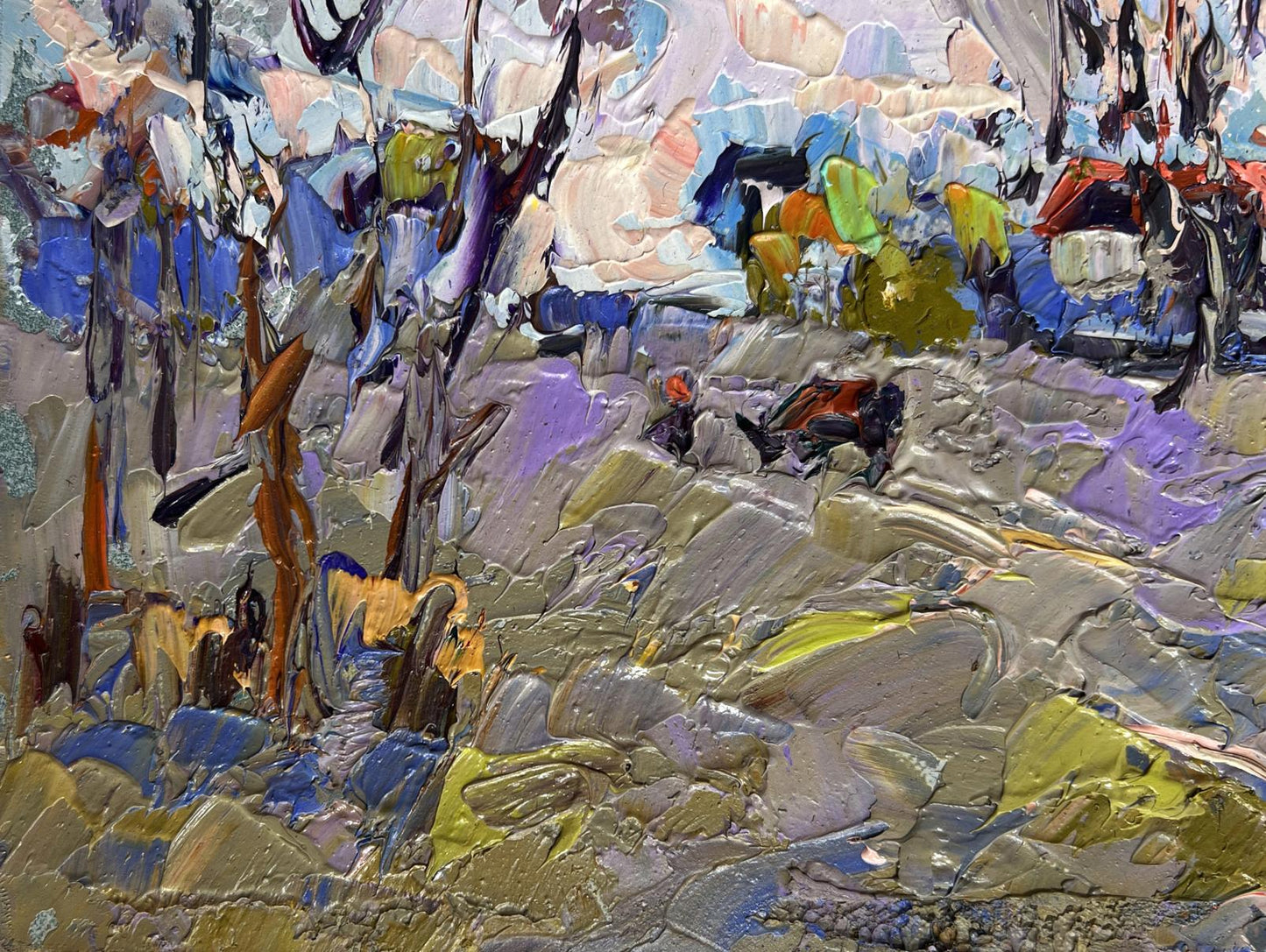 Oil painting Far from the village by Oleksiy Ivanyuk vibrant landscape