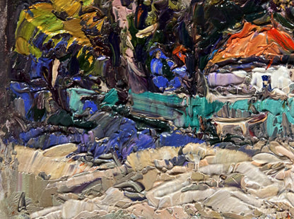 Vibrant impressionist oil painting of huge garden in yard by Oksana Ivanyuk