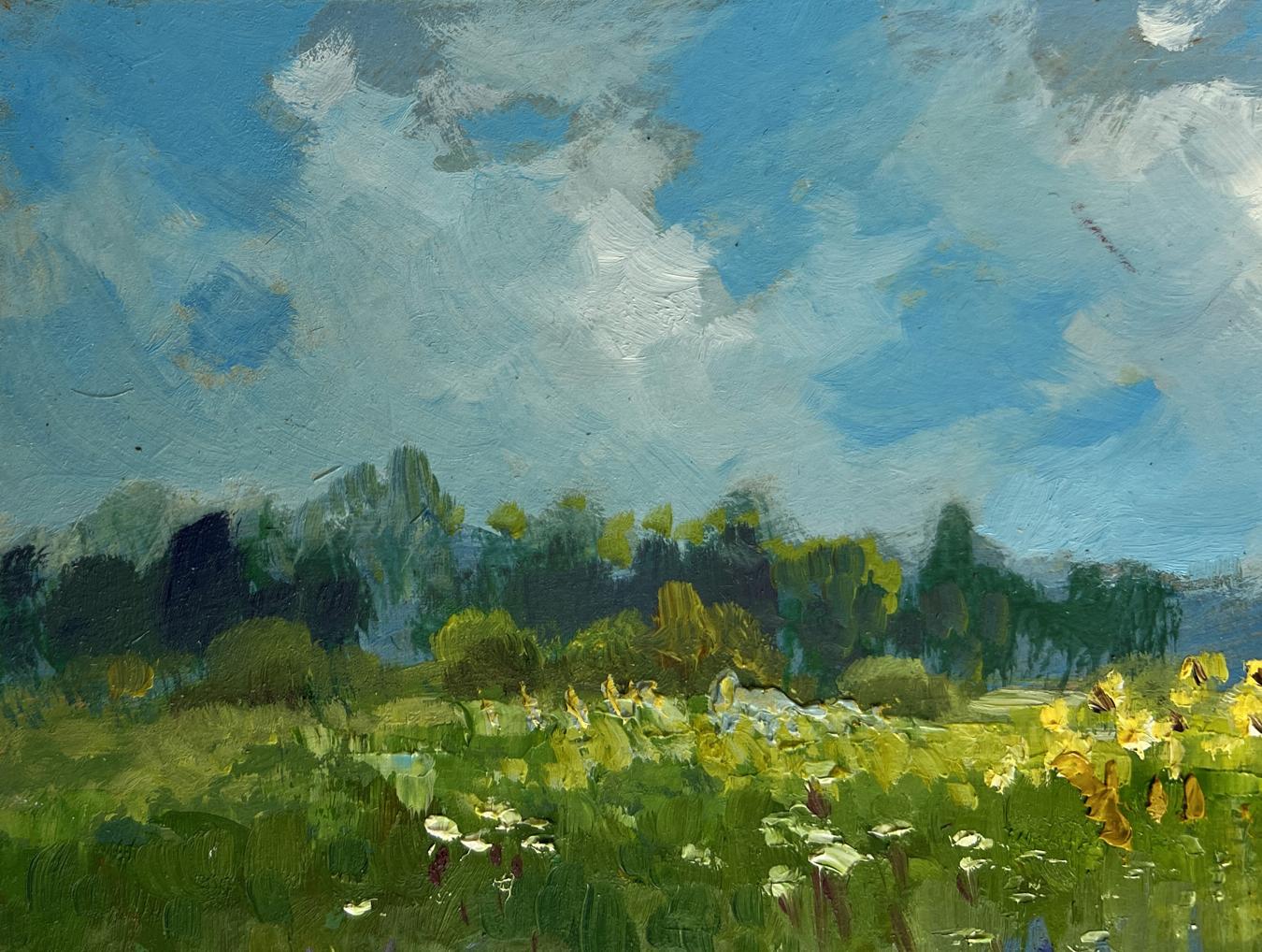 Vibrant impressionist oil painting of Yuriy Suprunchuk sunflower fields meadow