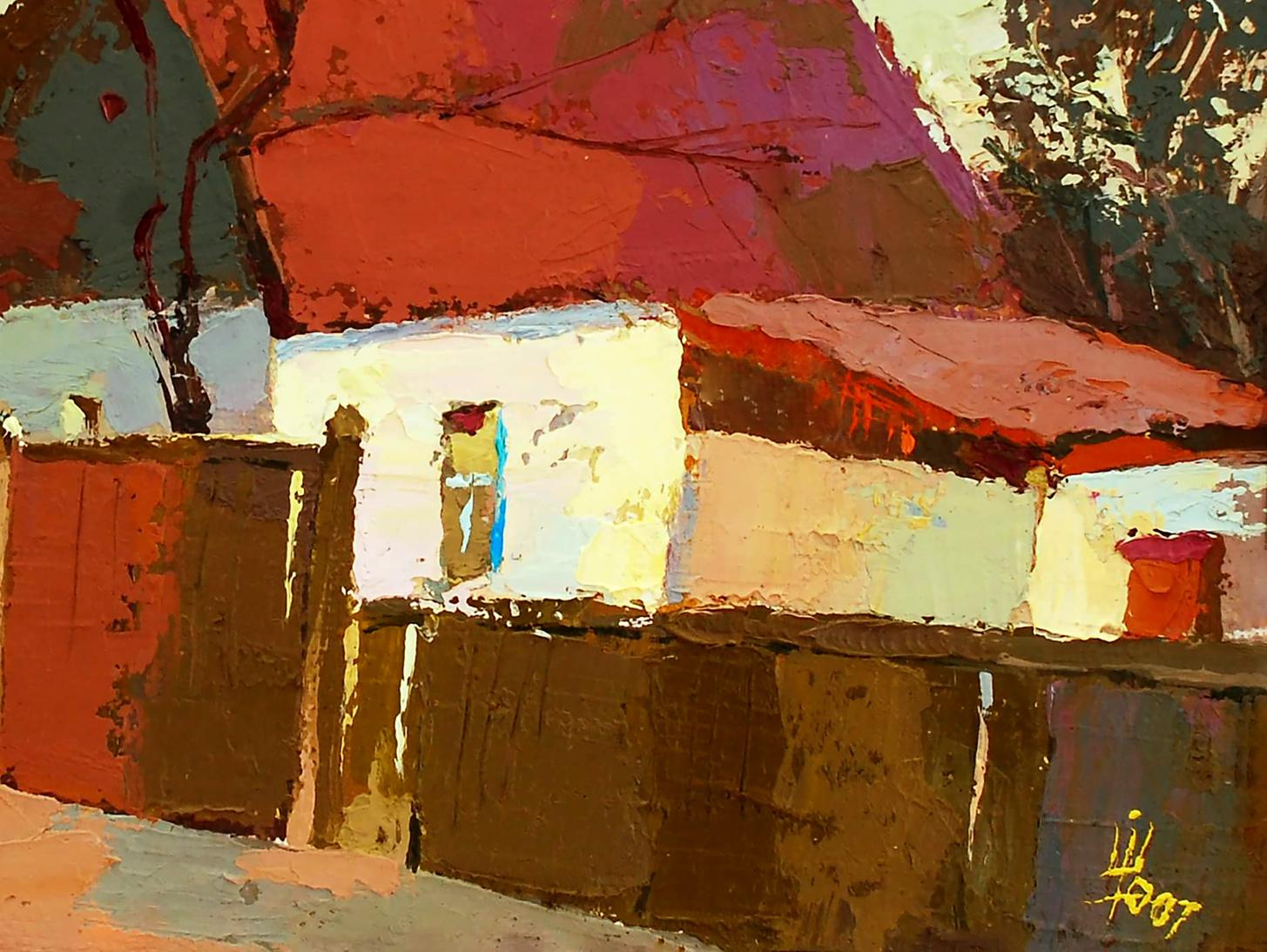 Vibrant oil painting Warm March by Egor Shvachunov in bold red earthy tones
