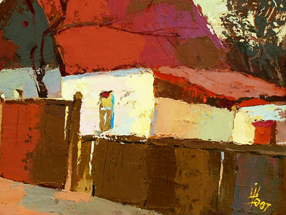 Vibrant oil painting Warm March by Egor Shvachunov in bold red earthy tones