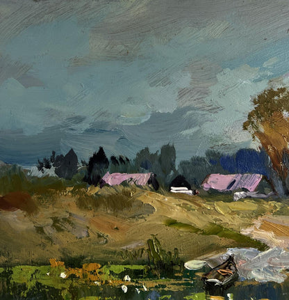 Rustic oil painting Crossing to the other bank by Yuriy Suprunchuk, tranquil countryside scene
