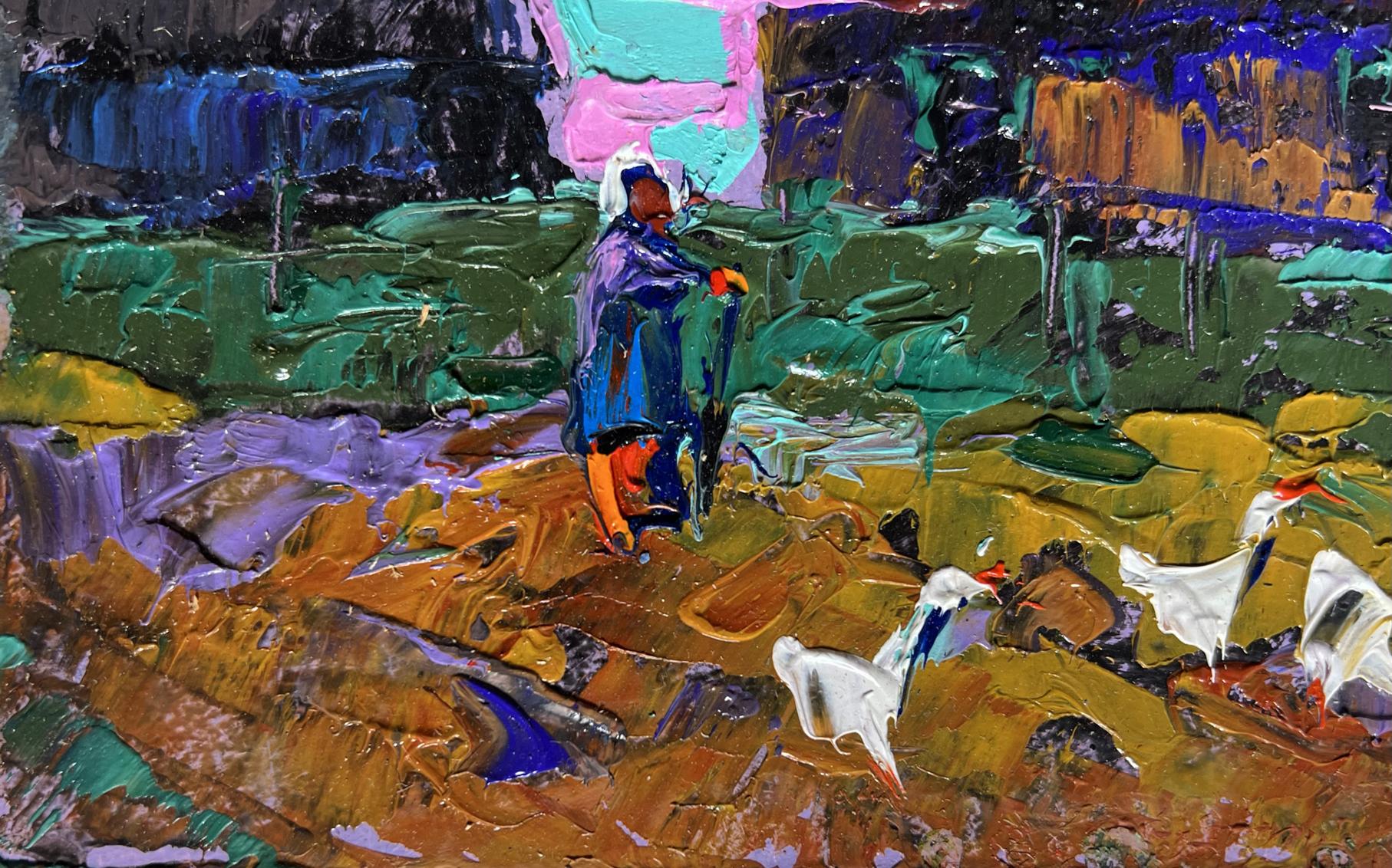Oil painting of geese flock in evening by Oleksiy Ivanyuk