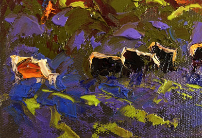 Vibrant Evening Sky oil painting by Oleksiy Ivanyuk with textured purple, blue, green, orange brushstrokes
