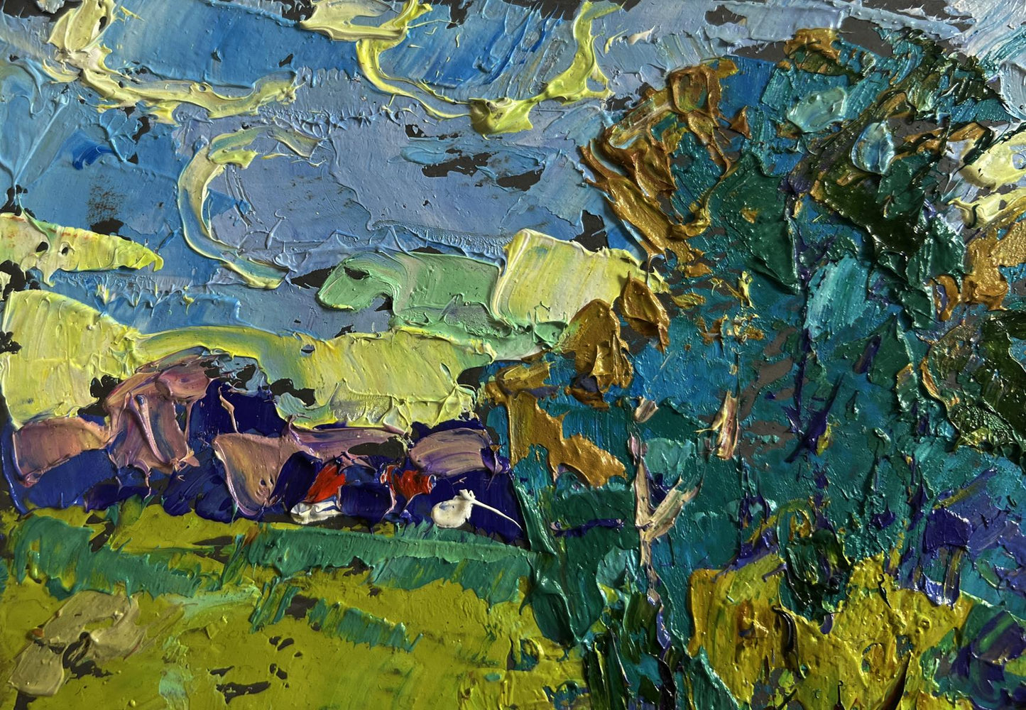 Oil painting On the spring river by Oleksiy Ivanyuk vibrant textured artwork