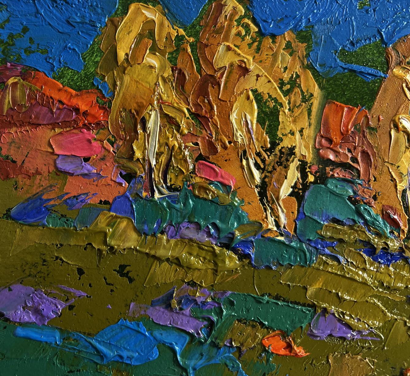 Vibrant oil painting of cattle grazing in autumn meadows by Oleksiy Ivanyuk