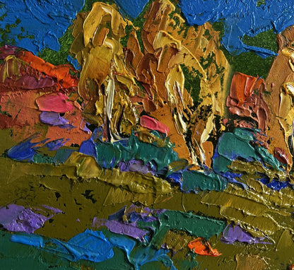 Vibrant oil painting of cattle grazing in autumn meadows by Oleksiy Ivanyuk