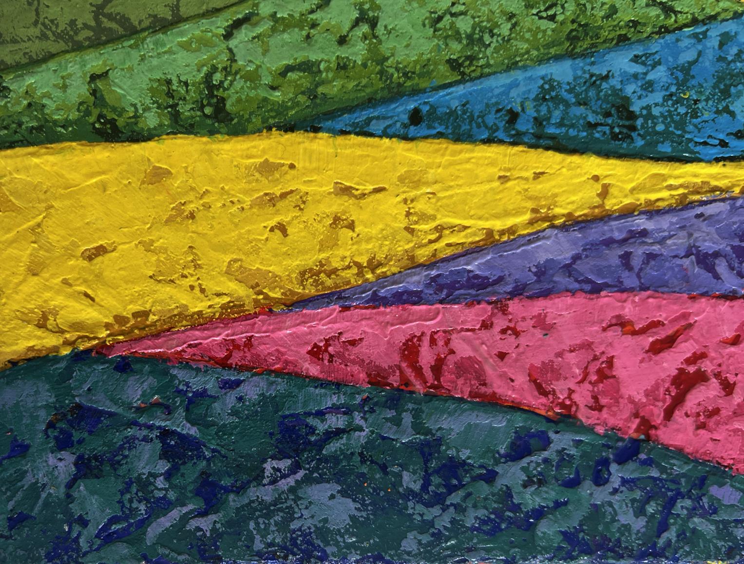 Vibrant oil painting Warm sunset evening V. Zadorozhnya with bold textured stripes
