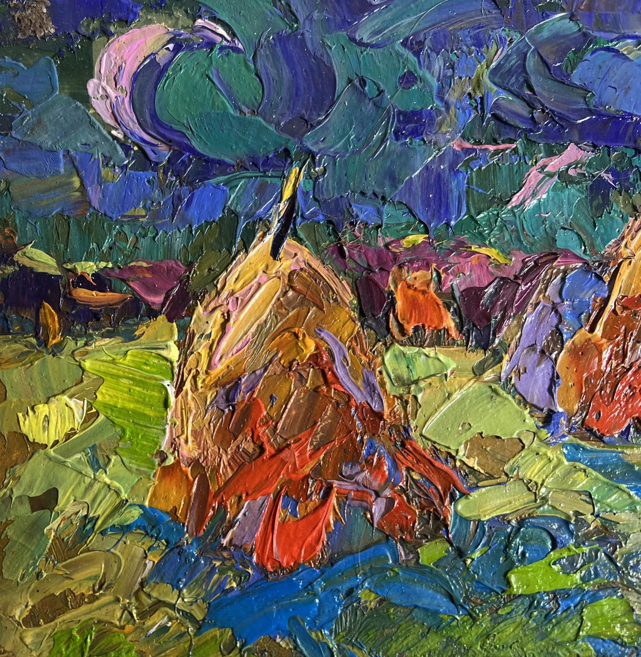 Oil painting Walking through the evening field by Oksana Ivanyuk haystack