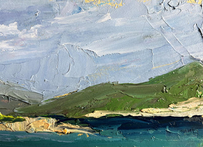 Oil painting Sea and mountains by Boris Serdyuk, textured coastal landscape