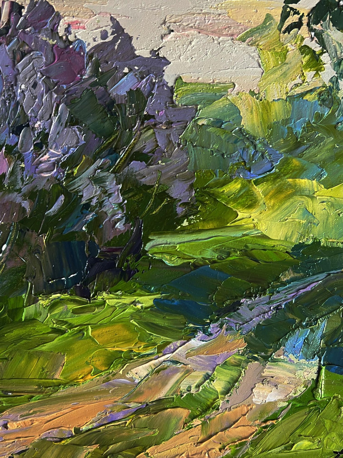 Vibrant impressionist oil painting of flowers along the road by Boris Serdyuk