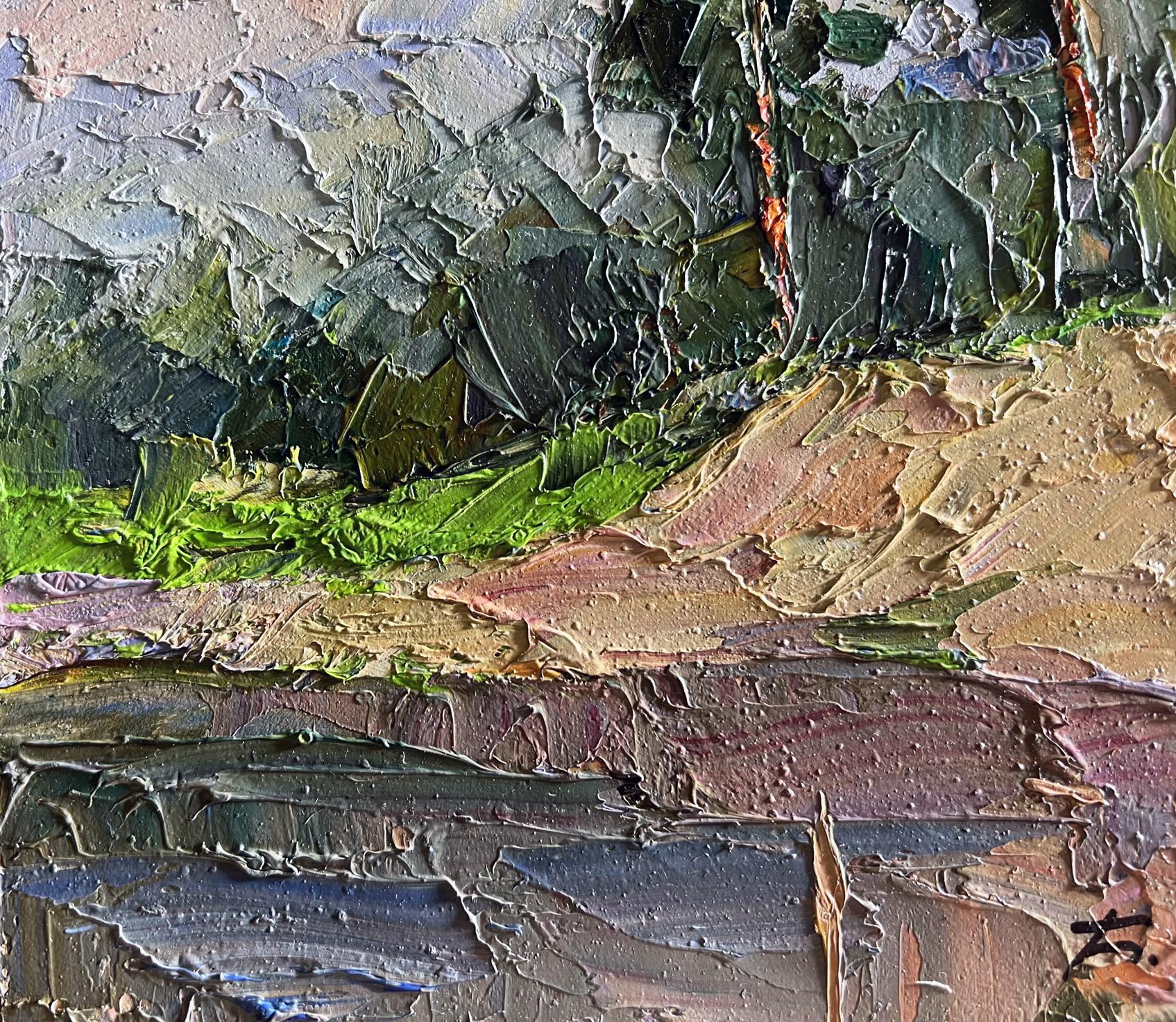 Oil painting Sand cliff by the river by Boris Serdyuk impasto canvas