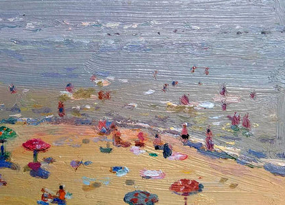 Vibrant impressionistic oil painting of city beach by Yury Konovalov