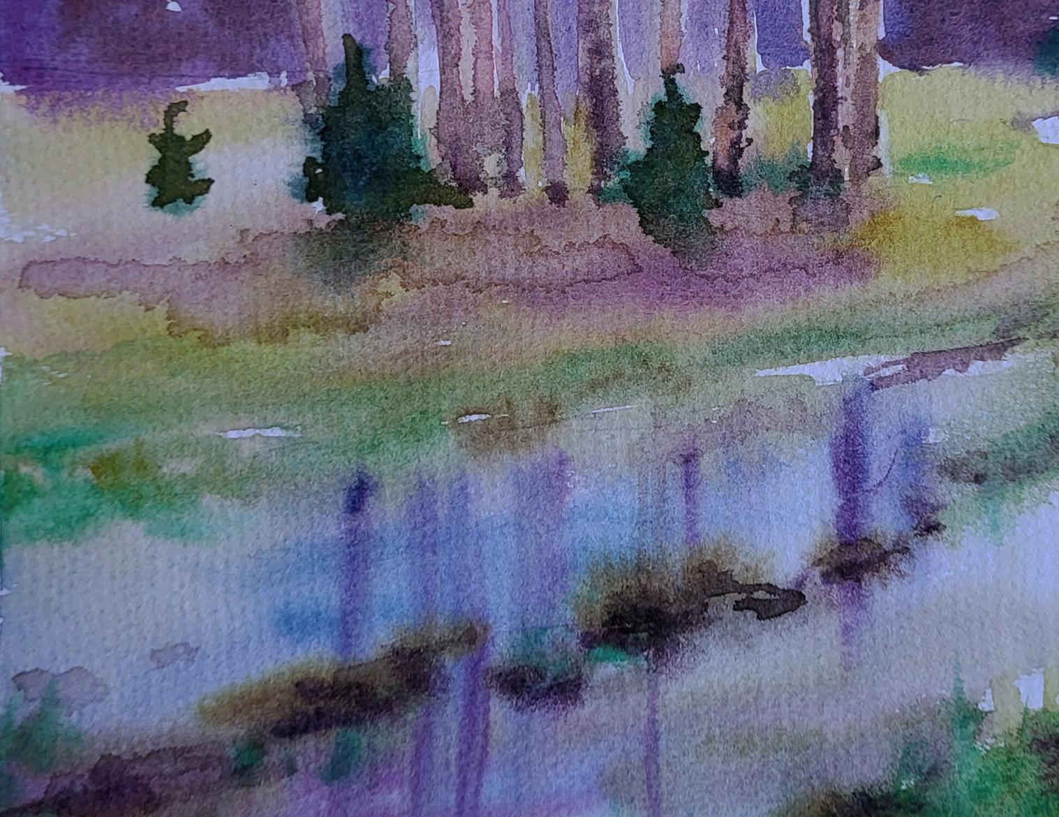 Watercolor painting Spring Awakens by Boris Serdyuk serene forest scene