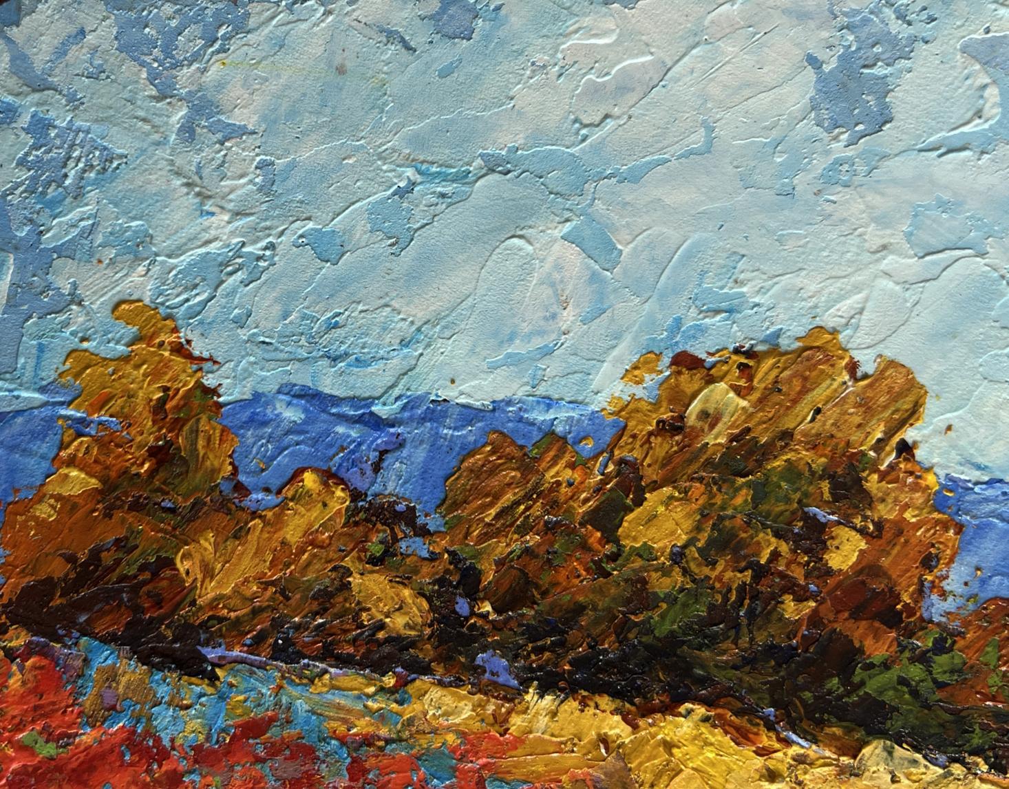 Oil painting Autumn palette of nature by V. Zadorozhnya, golden foliage landscape