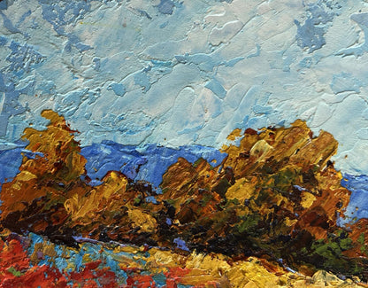 Oil painting Autumn palette of nature by V. Zadorozhnya, golden foliage landscape