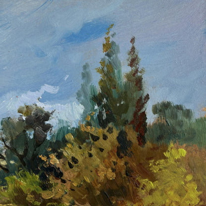 Oil painting A lost corner of nature by Yuriy Suprunchuk evergreen trees