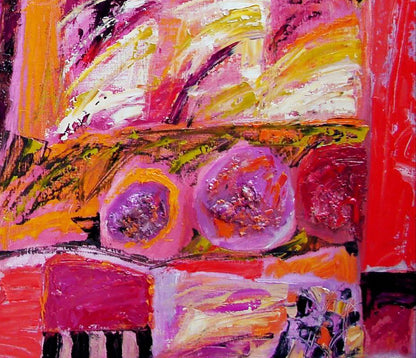 Vibrant Young Wine oil painting by Tatyana Shulyak with bold pink, red strokes