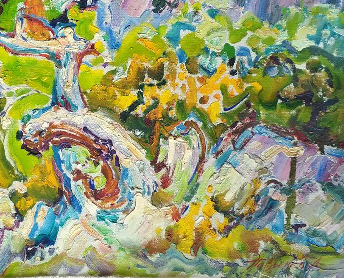 Vibrant oil painting Spring morning in the mountains by Leonid Pavlenko