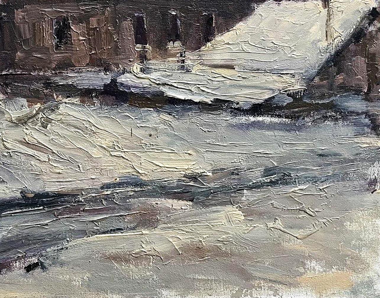 Oil painting White evening by Volodymyr Pashchenko snowy urban scene