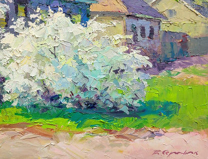 Vibrant impressionist oil painting April is on our street by Boris Serdyuk