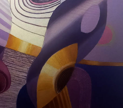 Oil painting Playing with shapes by Alexander Strashevich, purple gold cream geometric abstract