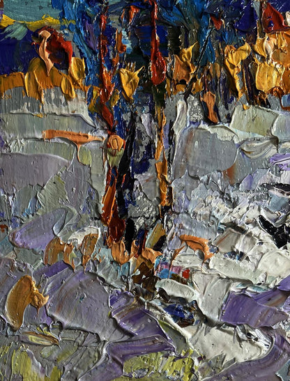 Oil painting Quiet winter evening by Oleksiy Ivanyuk vibrant impasto abstract