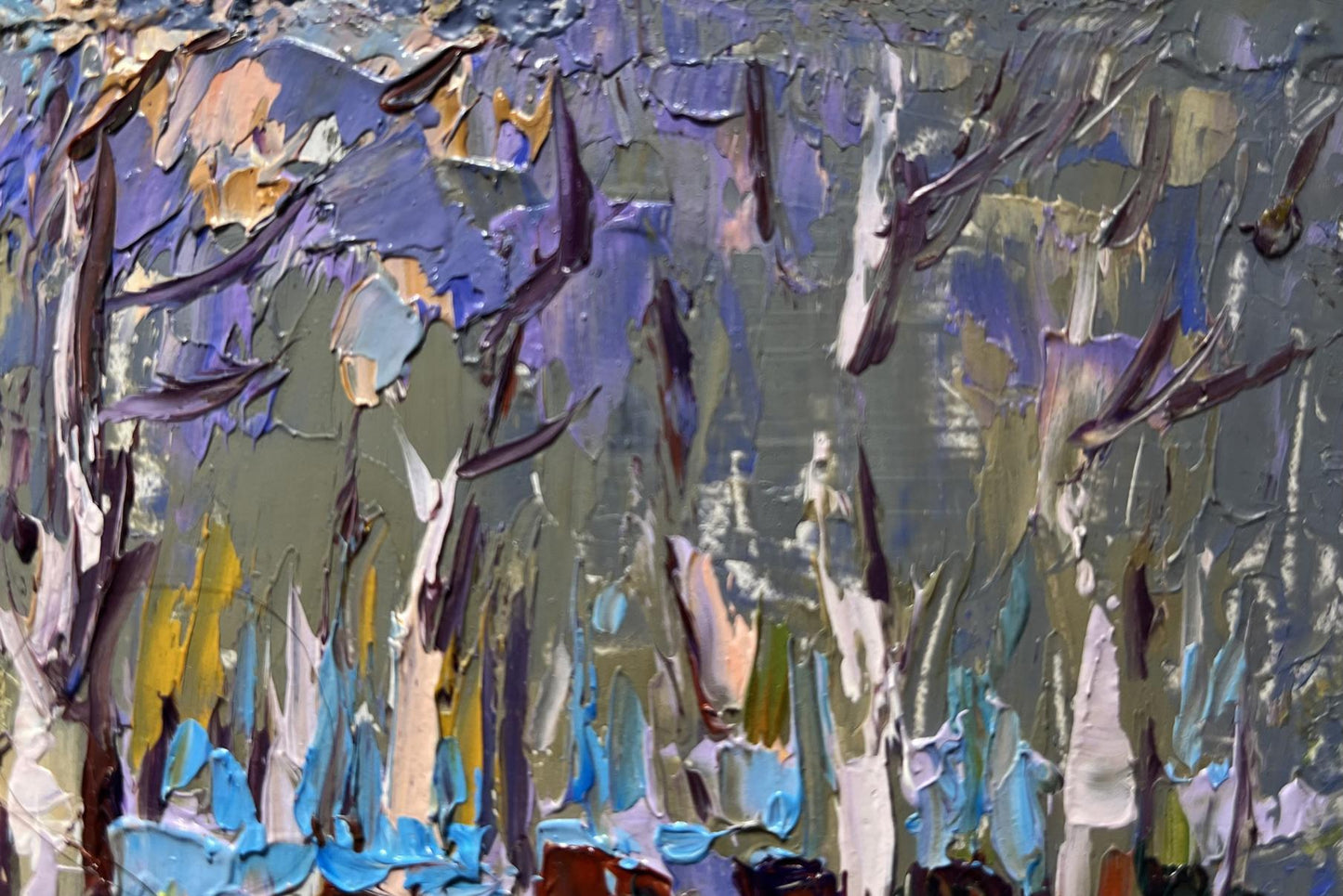 Abstract expressionist oil painting Early spring and the meadows are in bloom by Oleksiy Ivanyuk