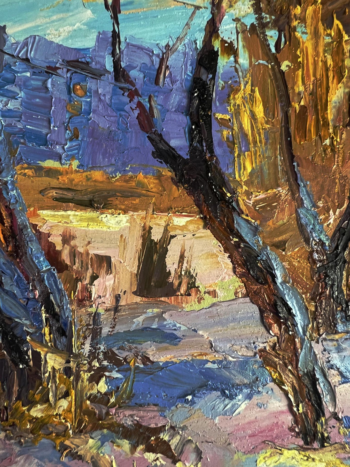Oil painting In the winter forest Boris Serdyuk canyon landscape