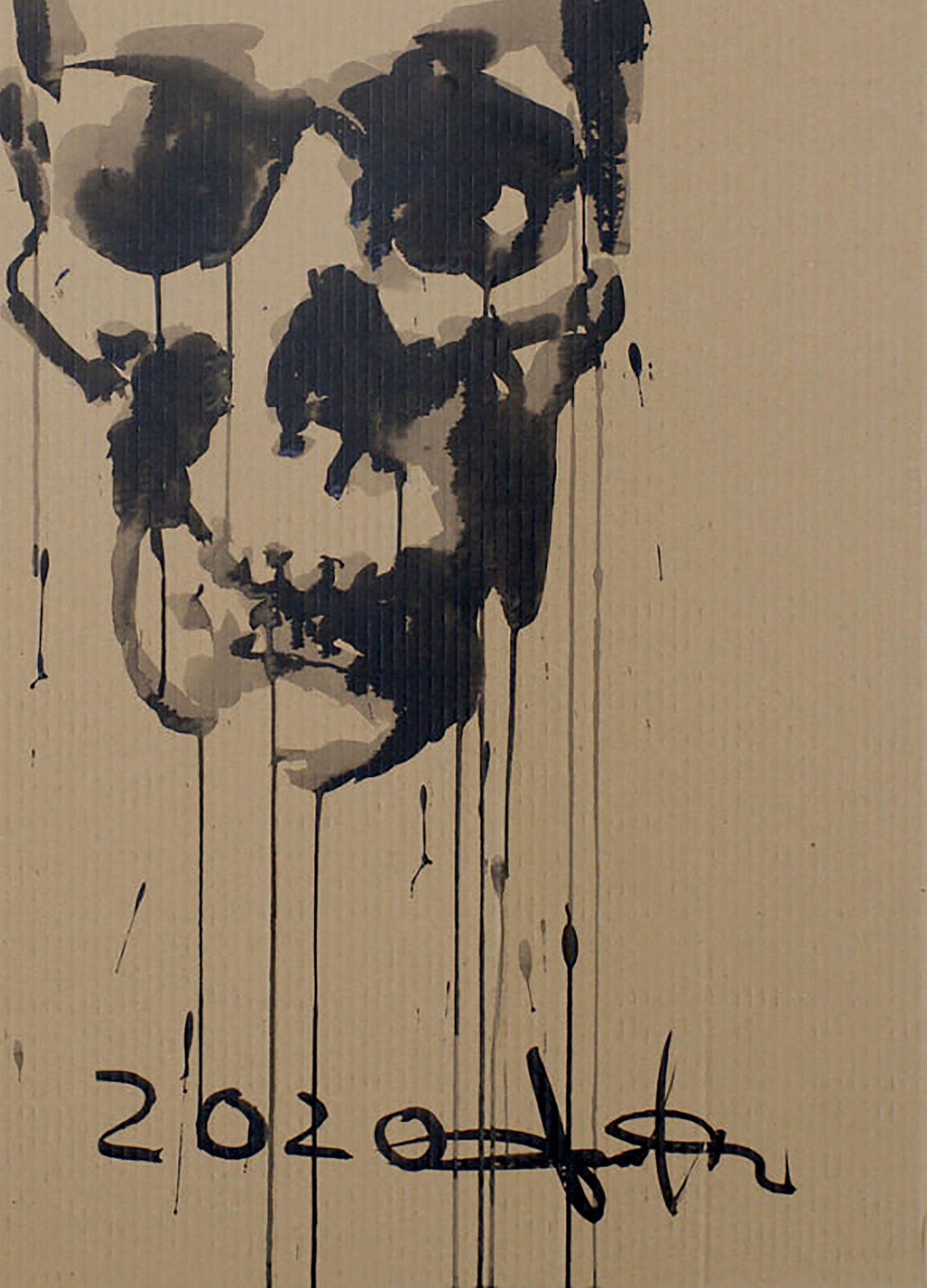 Black and white abstract skull acrylic painting by Crown Dima Filatov, 2020