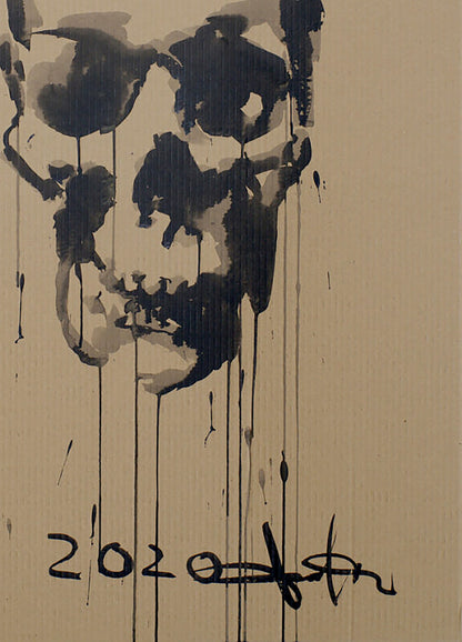 Black and white abstract skull acrylic painting by Crown Dima Filatov, 2020