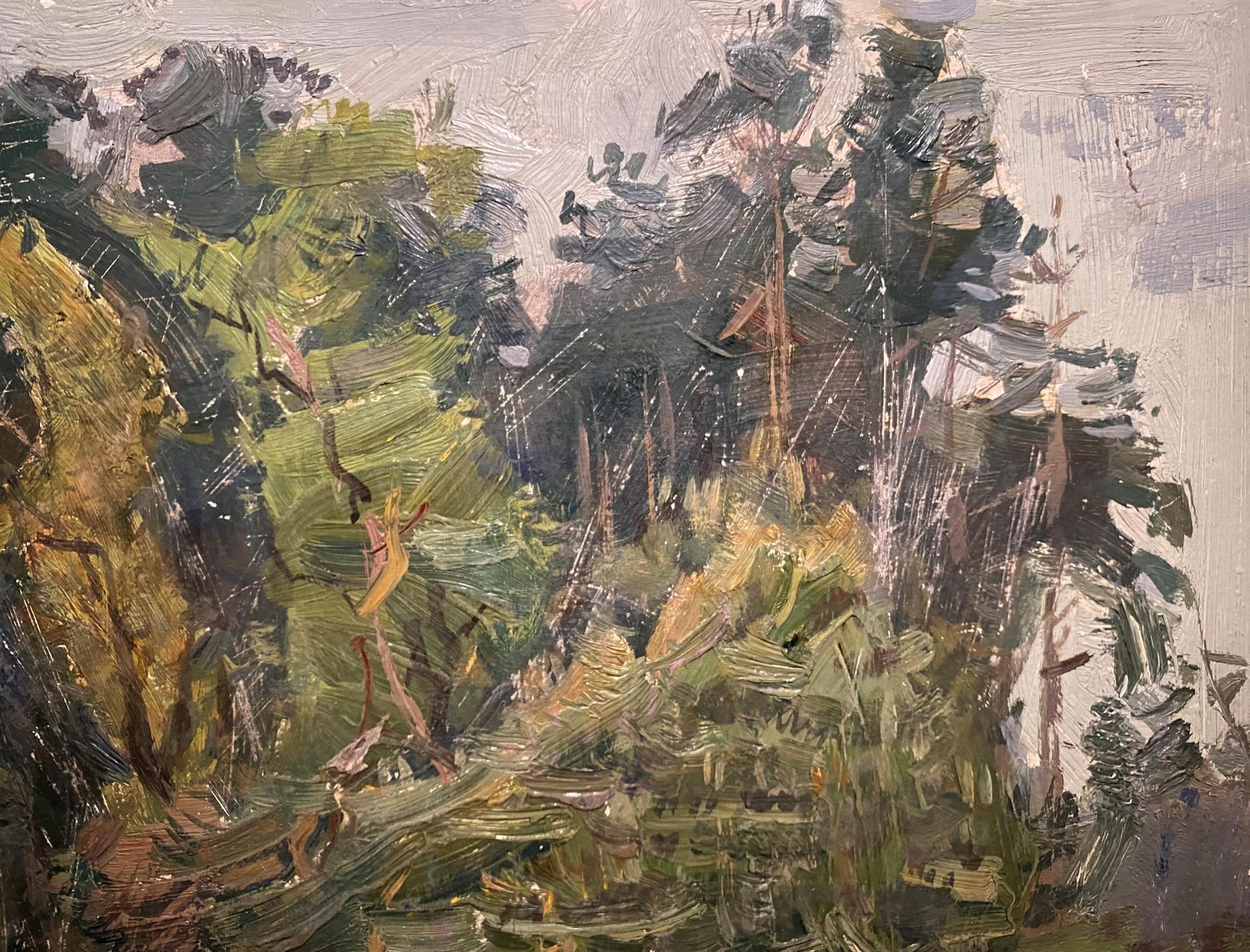 Textured impressionist forest oil painting by Serhii Hryhoriev