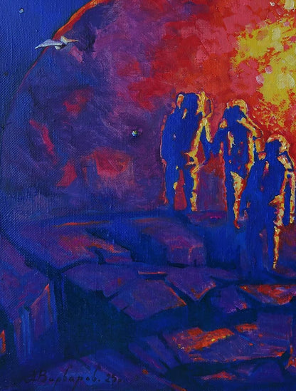 Oil painting Red ball in space Anatoly Varvarov
