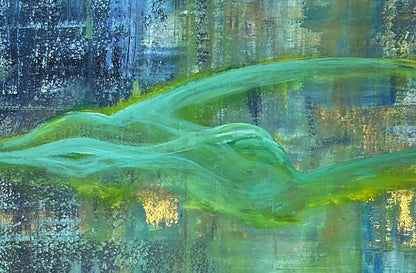 Vibrant green abstract acrylic painting Summer dream by Olga Melezhik