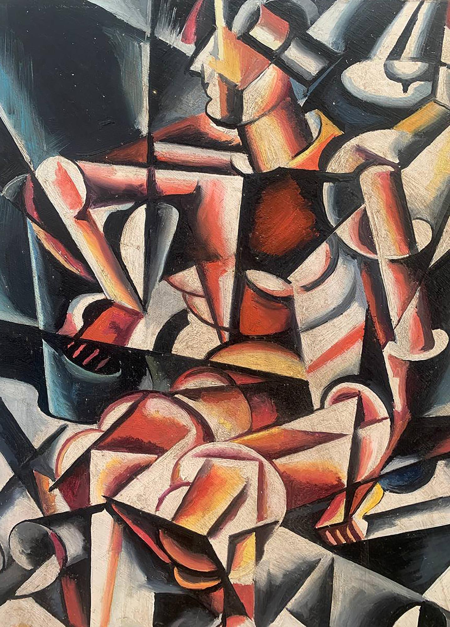 Abstract cubist oil painting A look into the future by V. Konotopsky