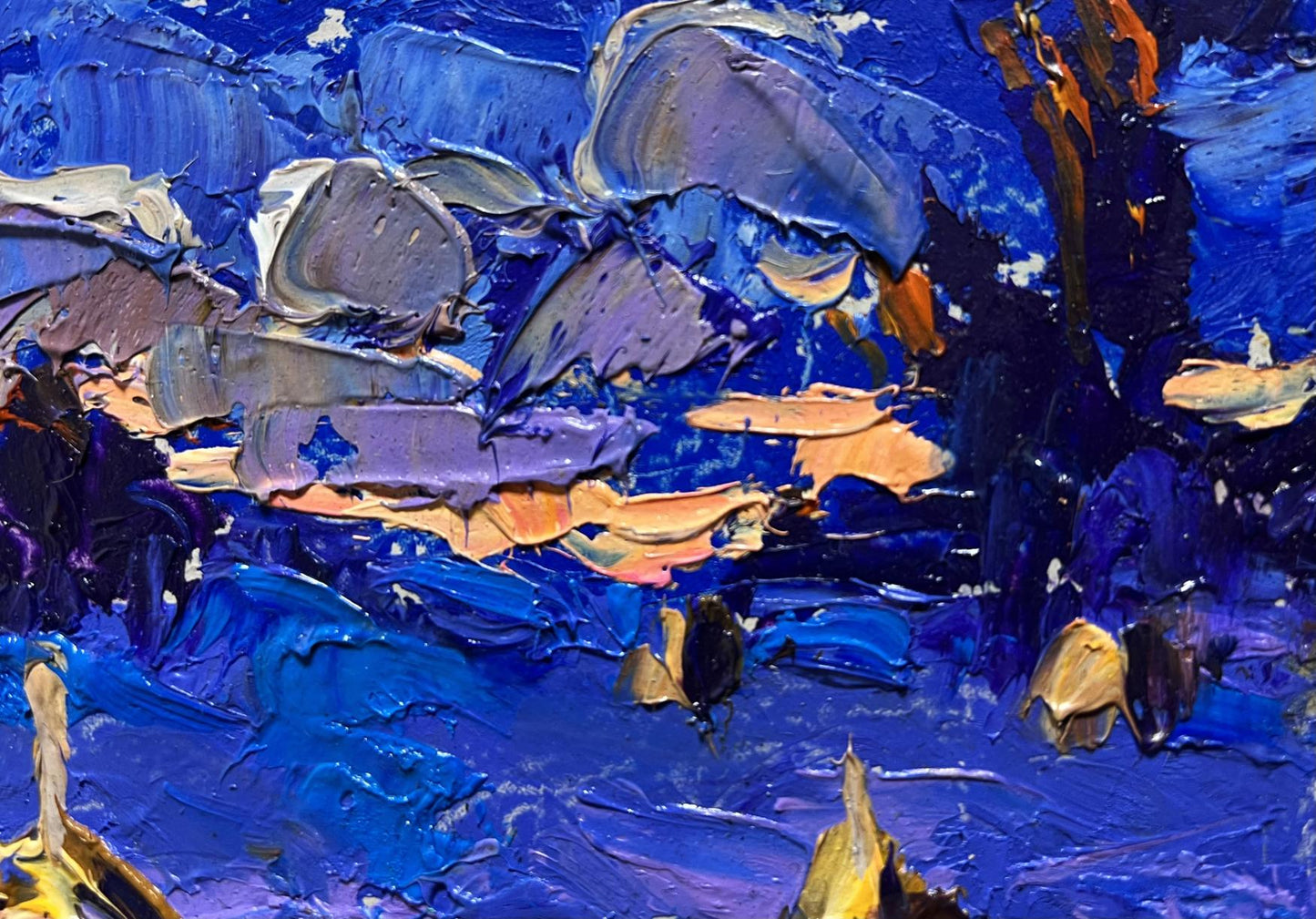 Oil painting The last rays of the sun by Oleksiy Ivanyuk in bold blue hues