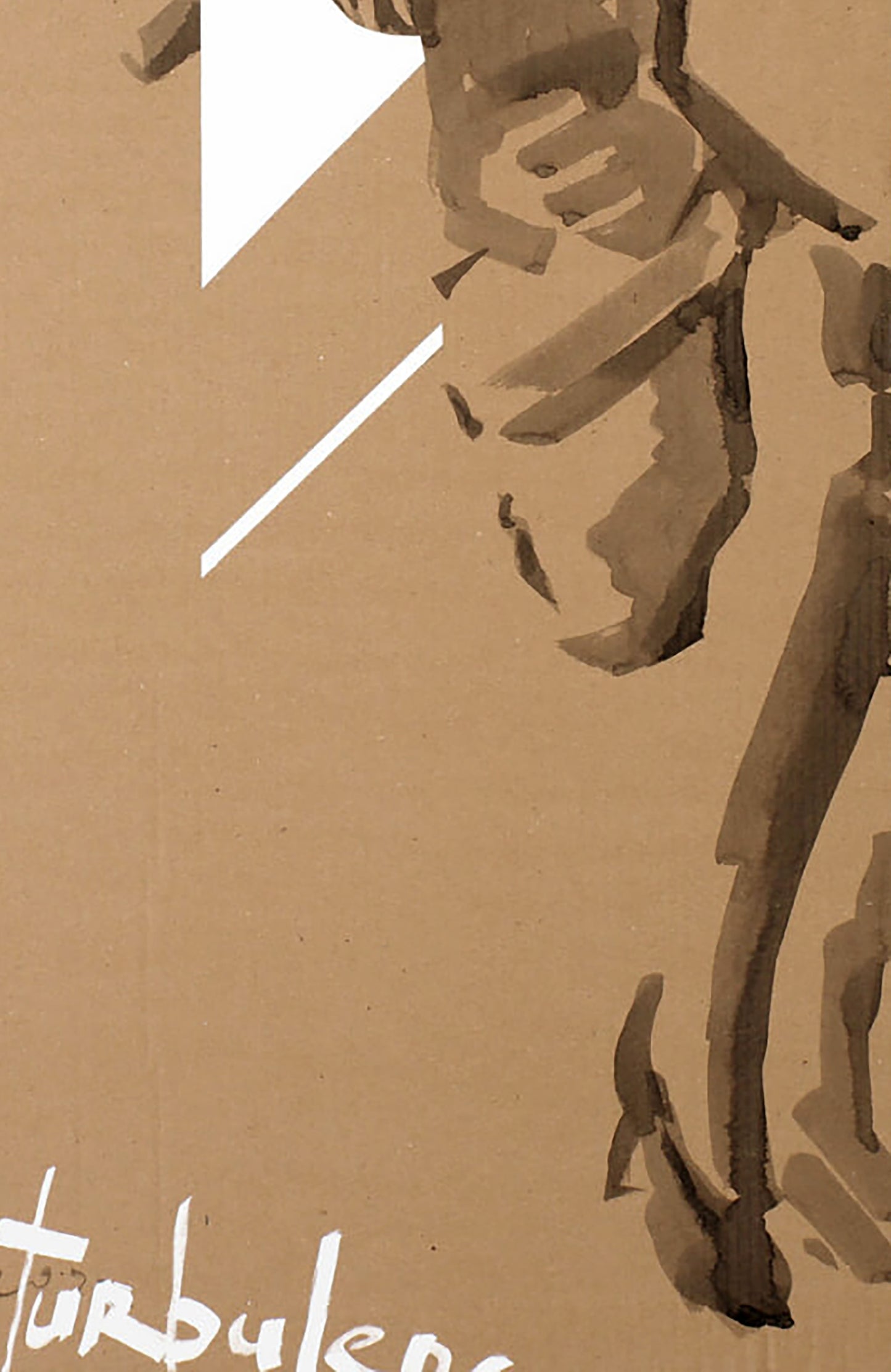 Brown illustrated figure on cardboard, Acrylic painting Turbulence by Dima Filatov