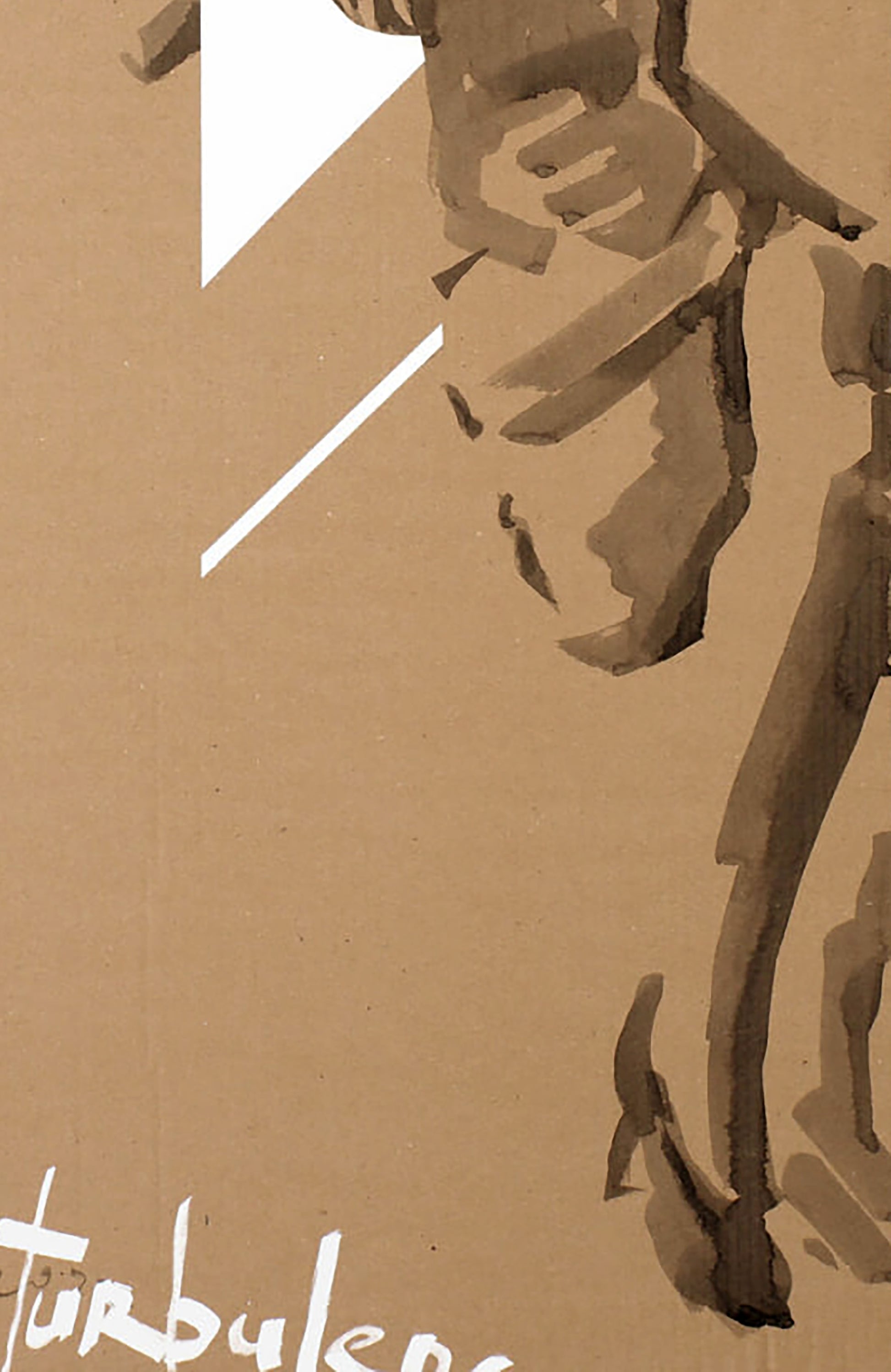 Brown illustrated figure on cardboard, Acrylic painting Turbulence by Dima Filatov